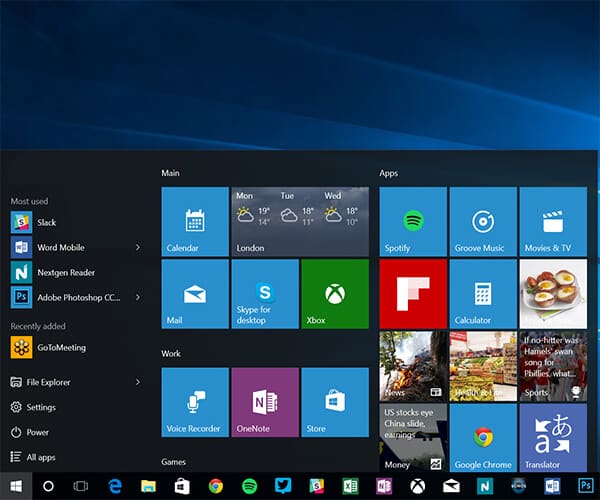 Menu démarrer Windows 10 Menu démarrer Windows 10