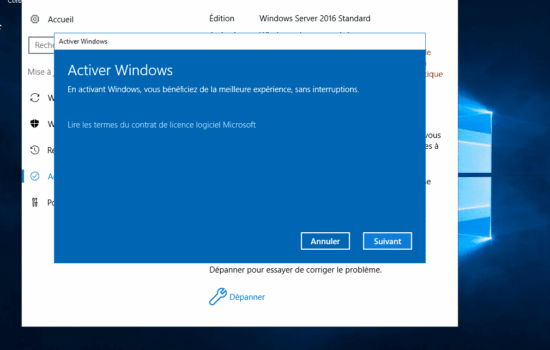 activer Windows server 2016 activation activer Windows server 2016 activation