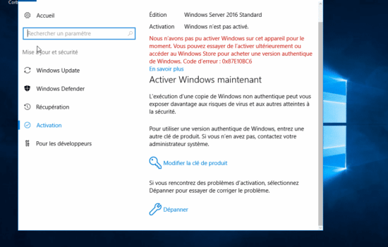 erreur Windows server 2016 activation erreur Windows server 2016 activation