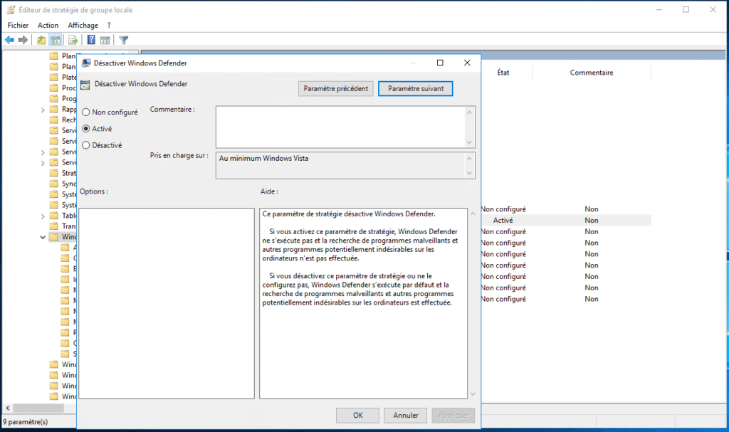 désactiver la ligne Windows defender désactiver la ligne Windows defender