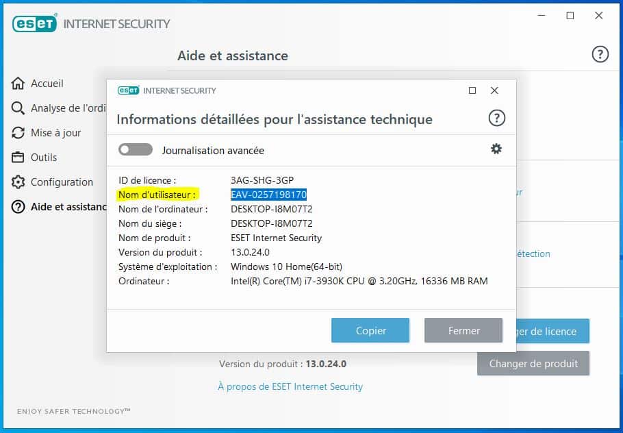 Retrouver ma nom d'utilisateur EAV ESET antivirus Retrouver ma nom d'utilisateur EAV ESET antivirus