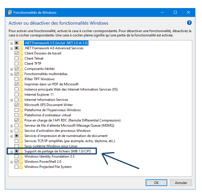 Activer fonctionnalités Windows smb 1.0 windows 10 Activer fonctionnalités Windows smb 1.0 windows 10
