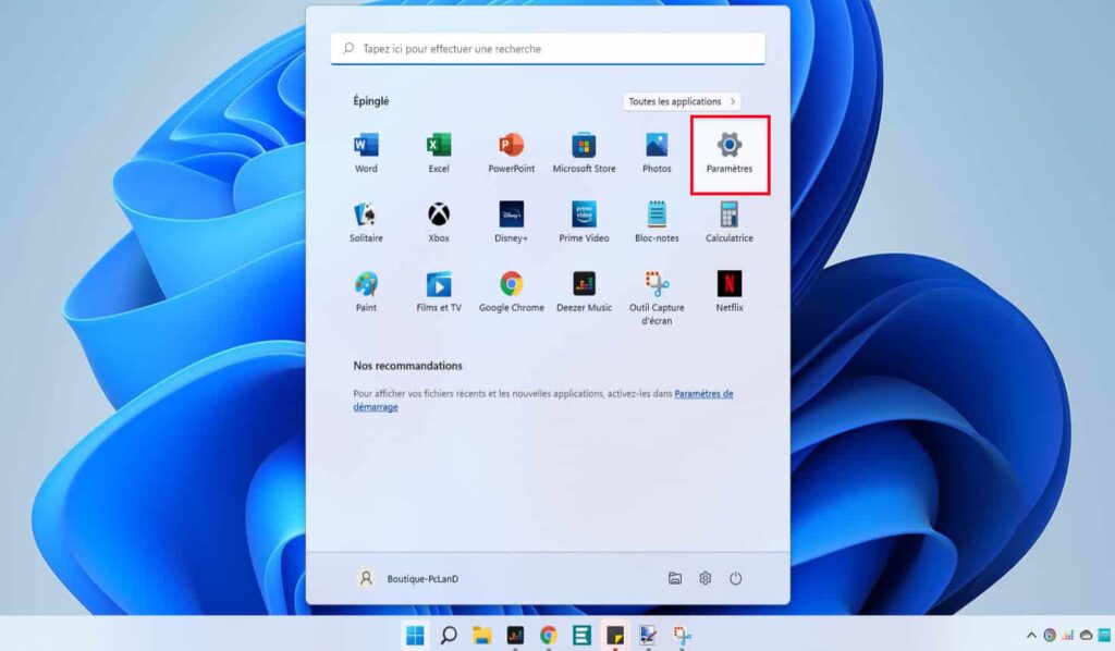 menu démarrer Windows 11