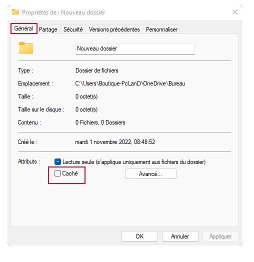 cacher un dossier sous Windows