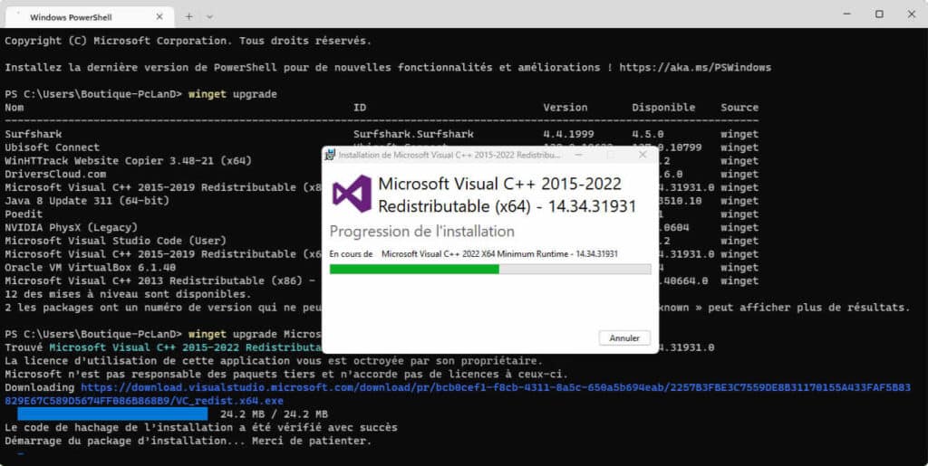 02 - winget upgrade Microsoft.VCRedist.2015+.x64 cmd winget upgrade Microsoft