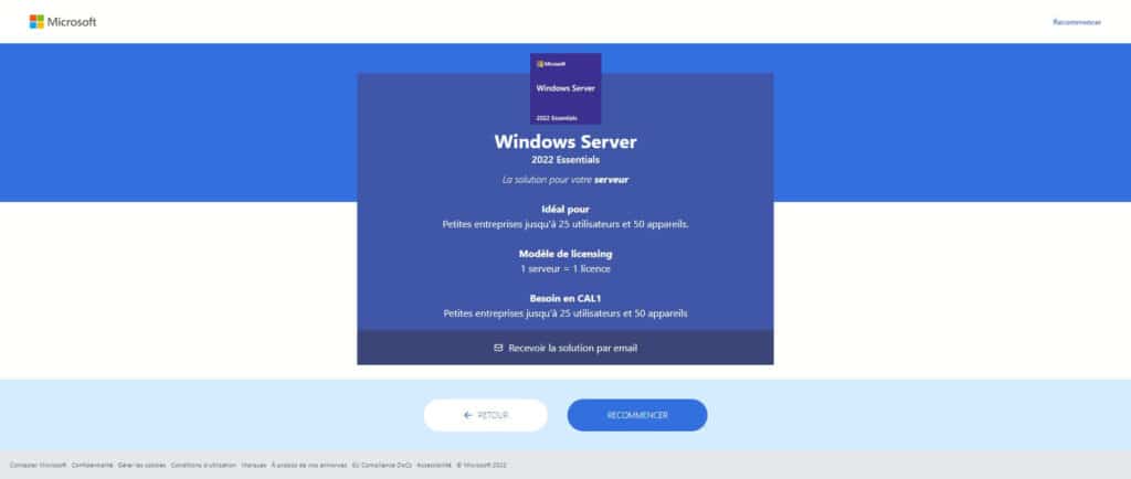 Resultat du configurateur de microsoft pour connaitre quelle version de windows server choisir Résultat du configurateur de microsoft pour connaitre quelle version de Windows server choisir