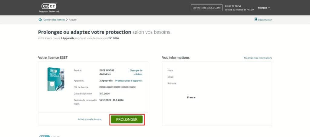 Prolongez ou adaptez votre protection Prolongez ou adaptez votre protection, je souhaite renouveler ma licence ESET, comment faire ?